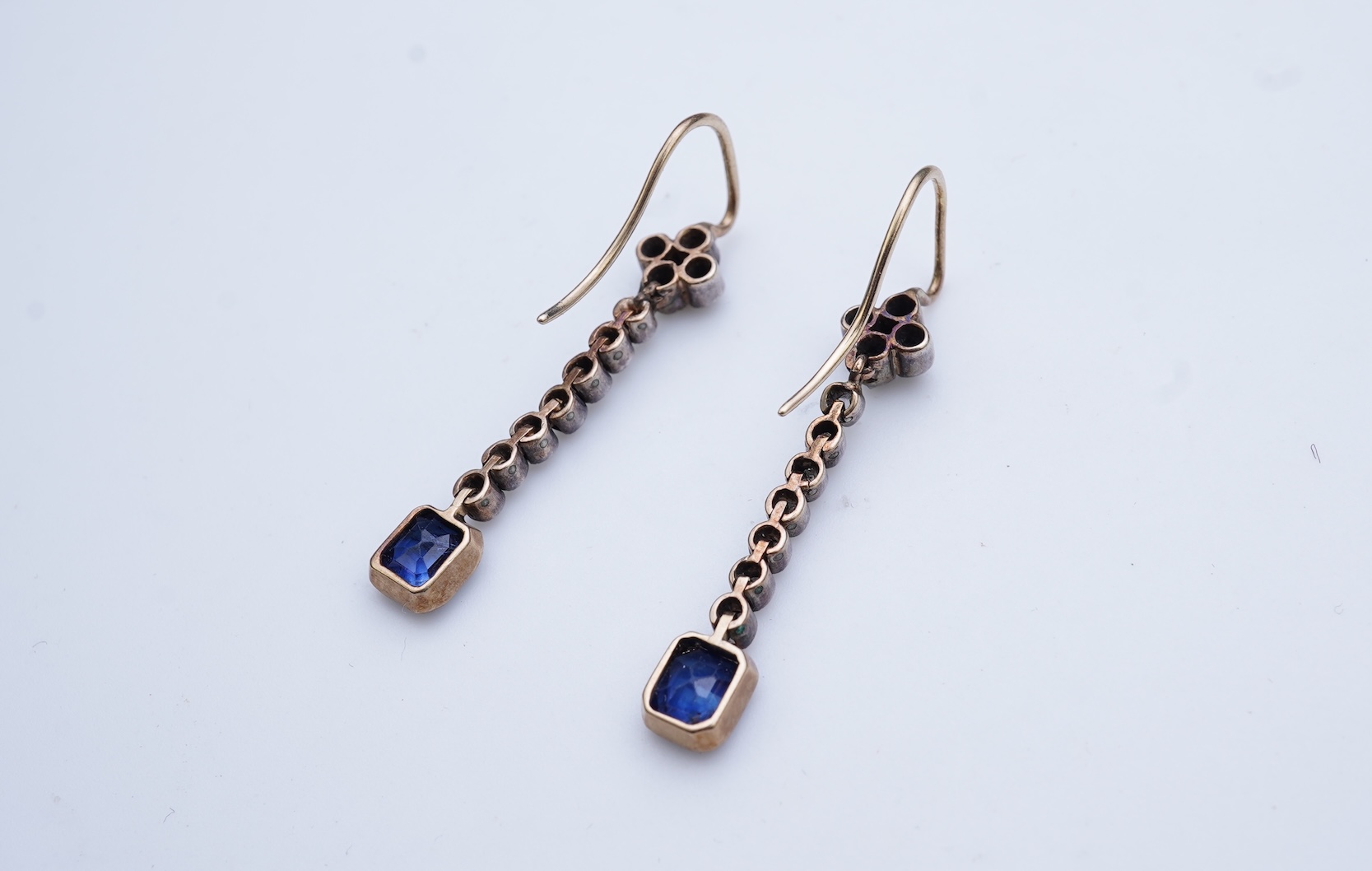 A pair of sapphire and diamond earrings, early 20th century